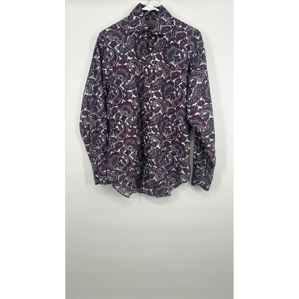 Thomas Dean Mens Purple Paisley Button Down Shirt Cotton Long Sleeve Size M